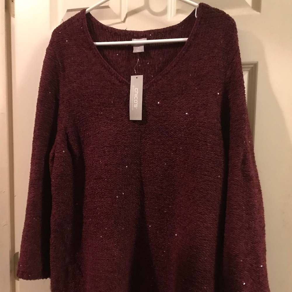 Red V neck sparkle pull over sweater